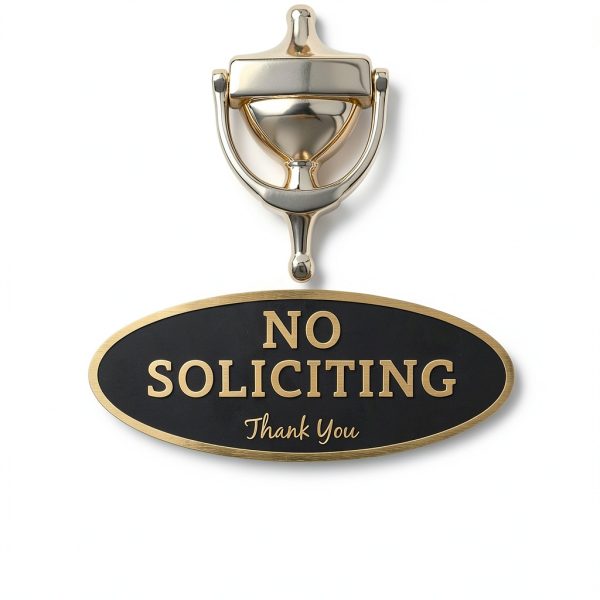 No Soliciting Sign ExcelMark Small Acrylic 2x5 Black Gold-1