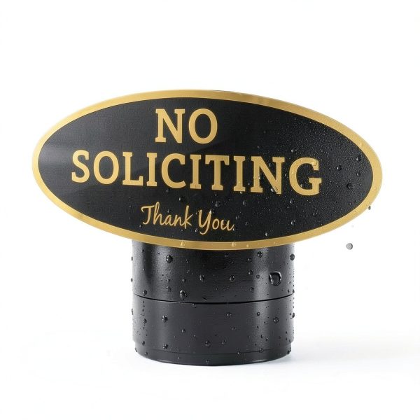 No Soliciting Sign ExcelMark Small Acrylic 2x5 Black Gold-2