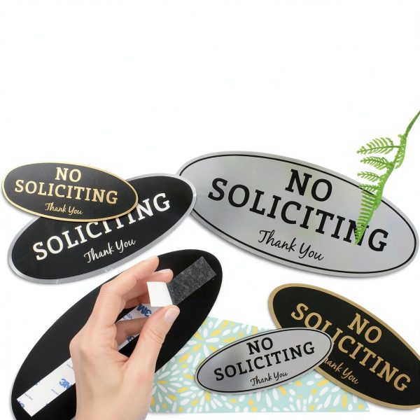 No Soliciting Sign ExcelMark Small Acrylic 2x5 Black Gold-3