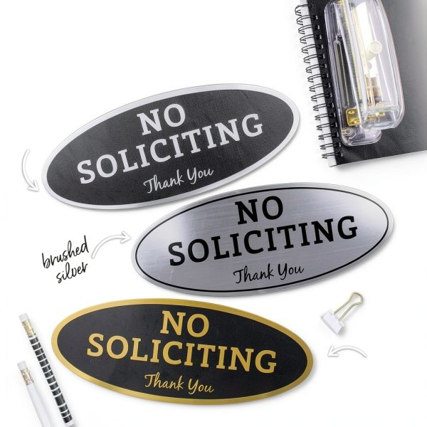 No Soliciting Sign ExcelMark Small Acrylic 2x5 Black Gold-4
