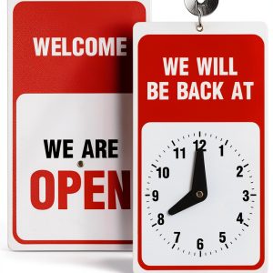 Will Return Sign With Clock - 9.25 x 5.75 Inch - Bright Red and White Colors - Includes Suction Cup - Ideal Be Right Back Signs for Business, Retail Store, Office Door or Window-0