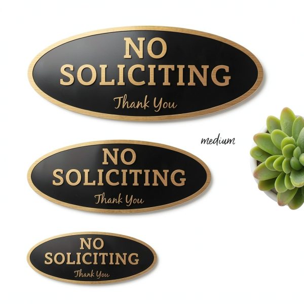 No Soliciting Sign ExcelMark Small Acrylic 2x5 Black Gold-5