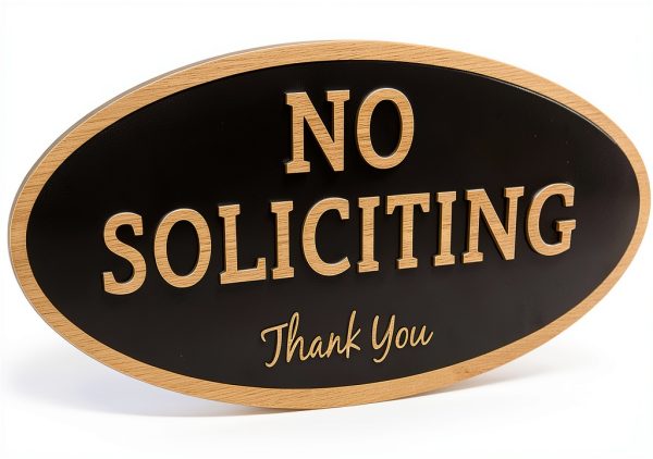 No Soliciting Sign ExcelMark Small Acrylic 2x5 Black Gold-0